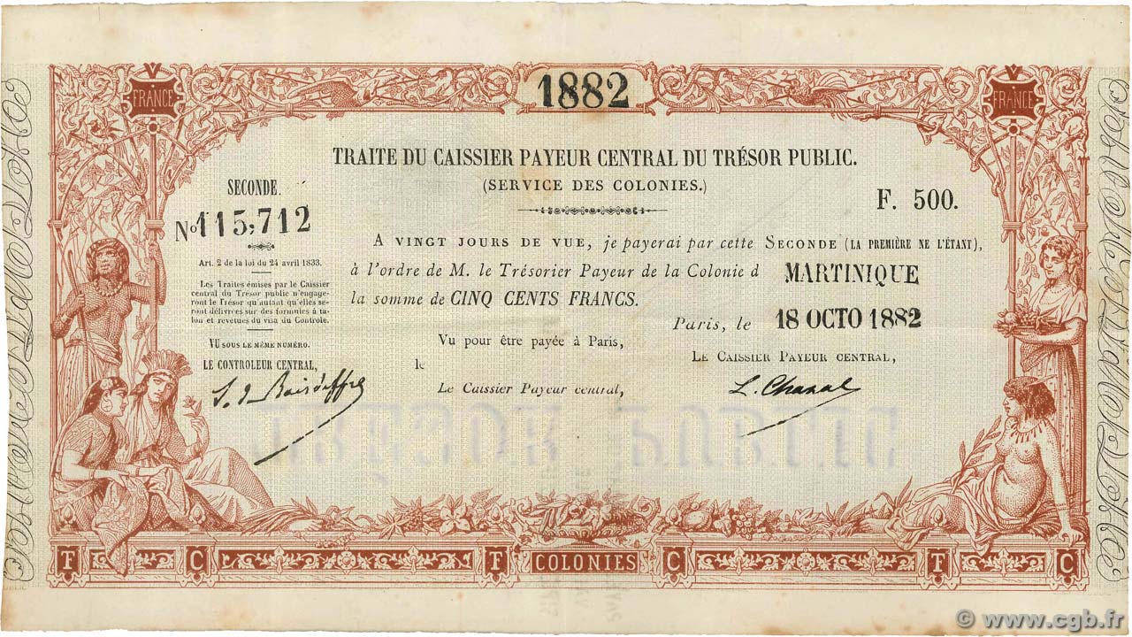500 Francs MARTINIQUE  1882 K.370 EBC