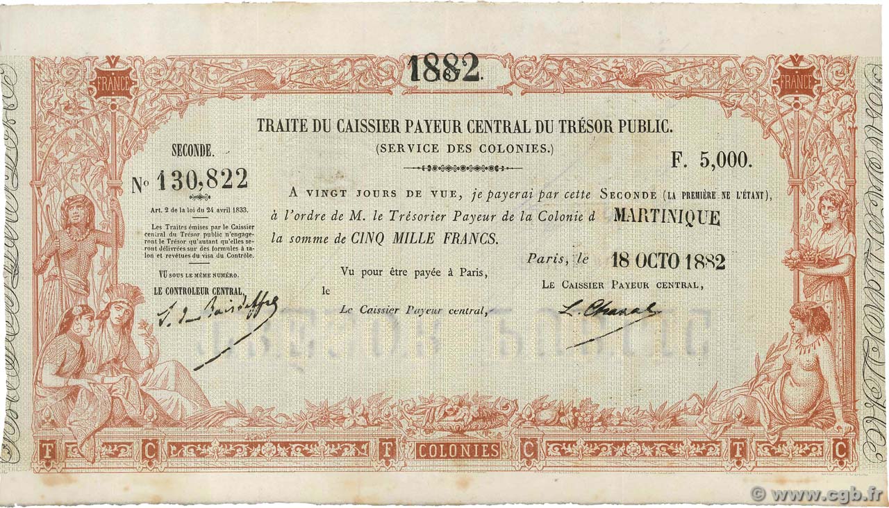 5000 Francs MARTINIQUE  1882 K.373 EBC