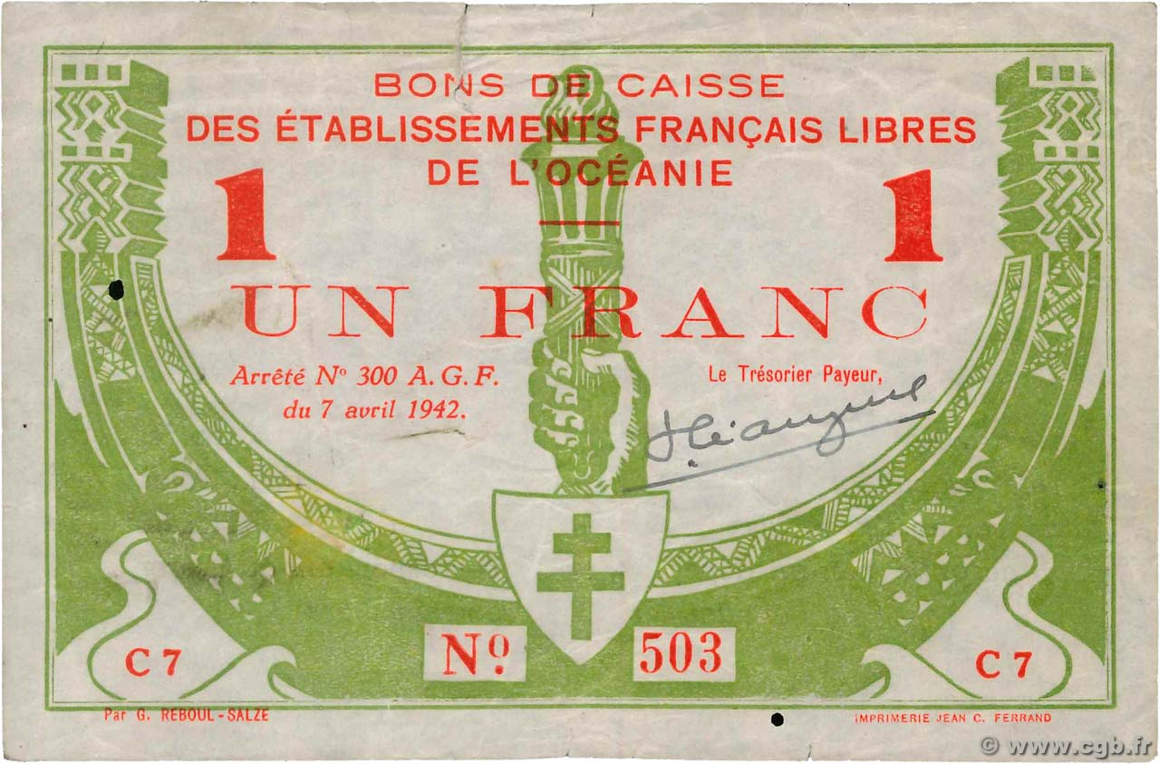1 Franc OCEANIA  1942 P.08 S
