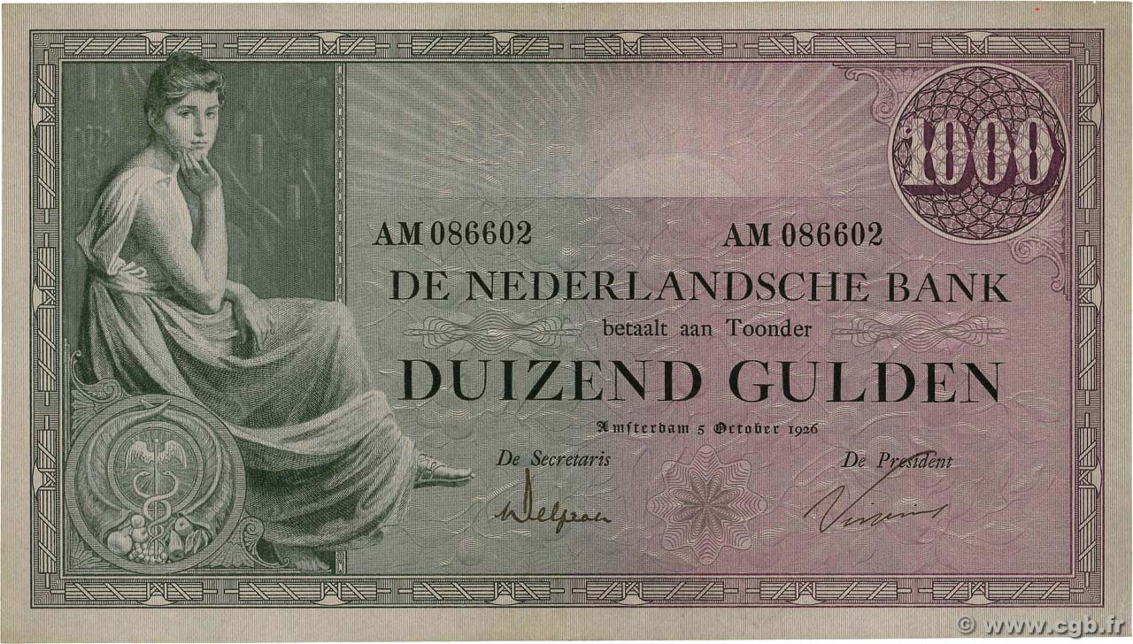 1000 Gulden PAíSES BAJOS  1926 P.048 EBC