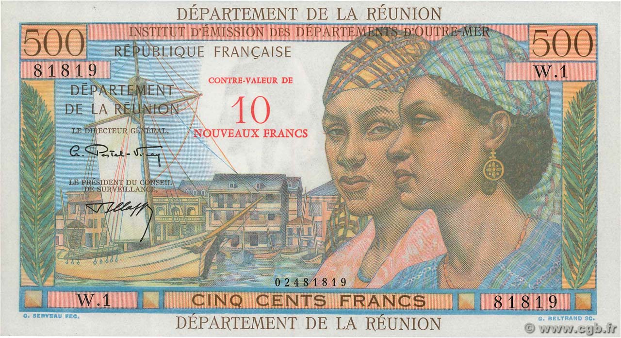 10 NF sur 500 Francs Pointe à Pitre REUNION ISLAND  1971 P.54b UNC