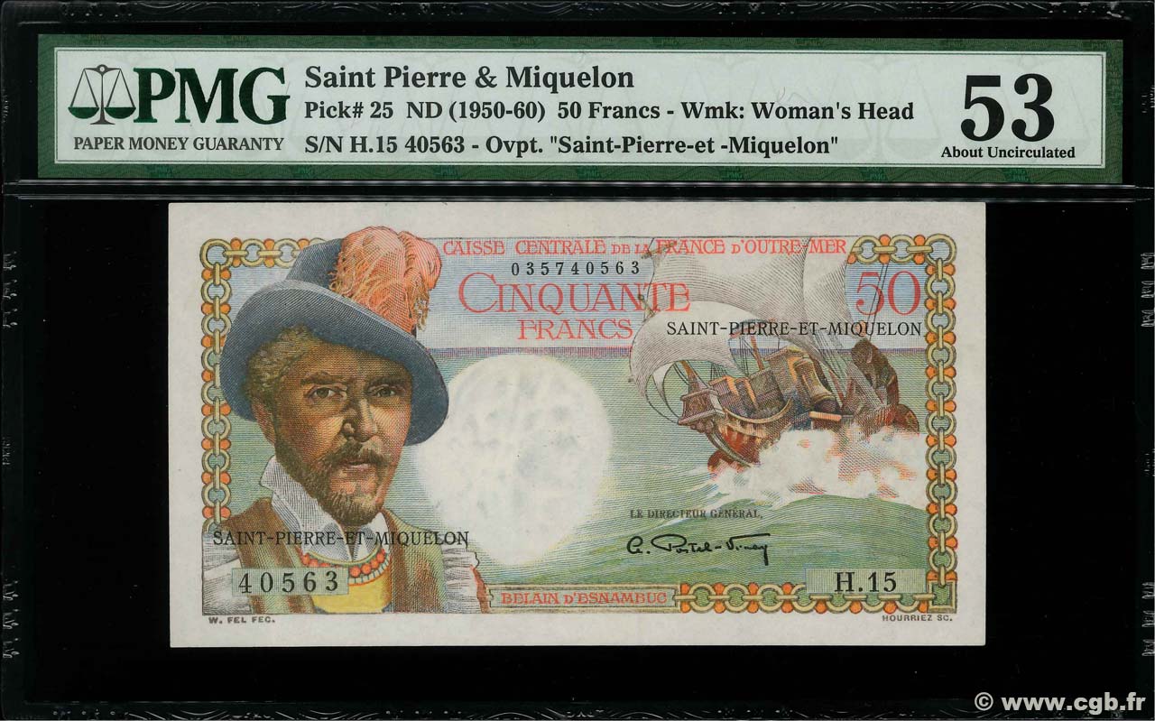 50 Francs Belain d Esnambuc SAN PEDRO Y MIGUELóN  1946 P.25 EBC+
