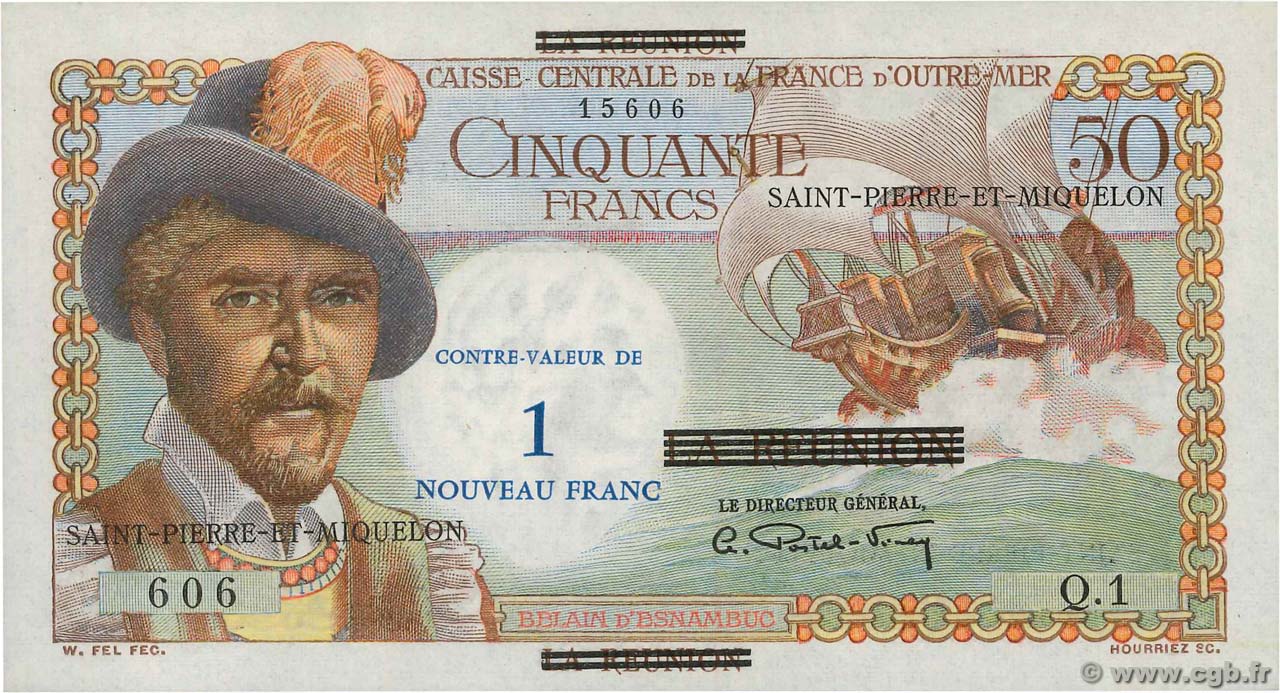1 NF sur 50 Francs Belain d Esnambuc SAINT PIERRE E MIQUELON  1960 P.30a q.FDC