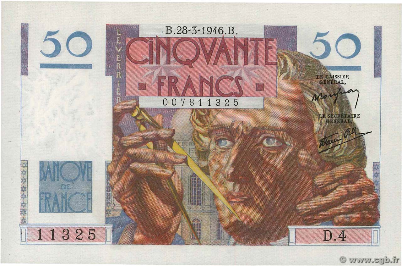 50 Francs LE VERRIER FRANKREICH  1946 F.20.02 ST