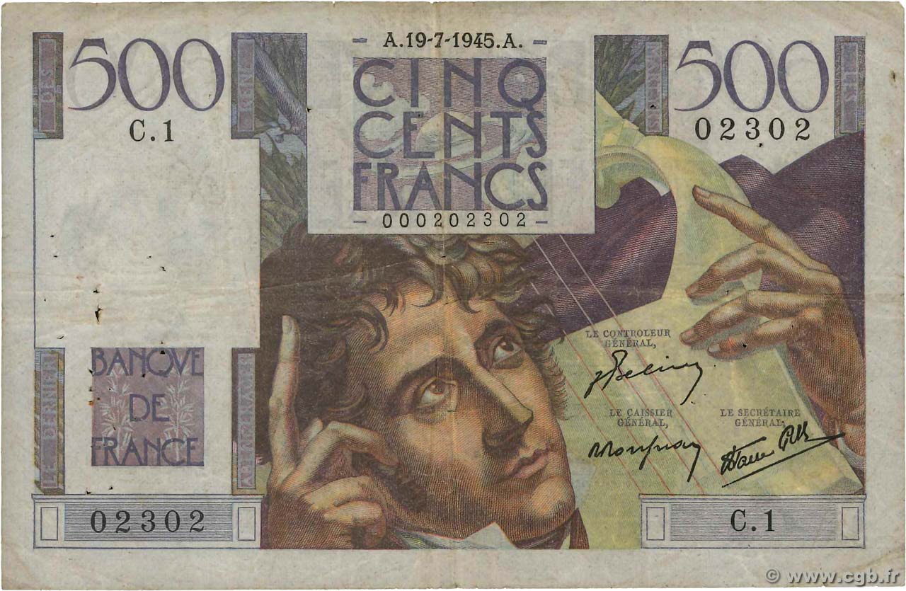 500 Francs CHATEAUBRIAND Petit numéro FRANCE  1945 F.34.01 TB