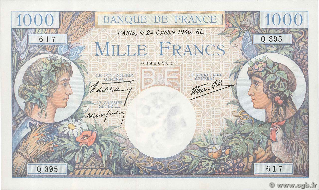 1000 Francs COMMERCE ET INDUSTRIE FRANCE  1940 F.39.01 SPL