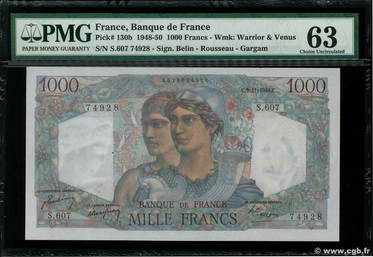 1000 Francs MINERVE ET HERCULE FRANKREICH  1949 F.41.29 fST