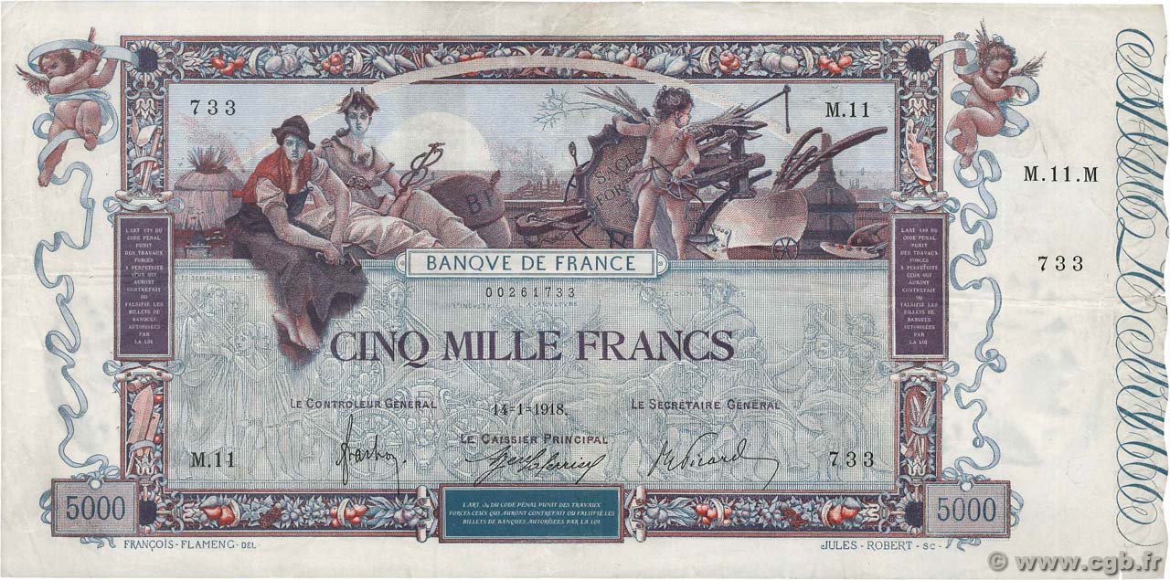 5000 Francs FLAMENG FRANCIA  1918 F.43.01 MBC