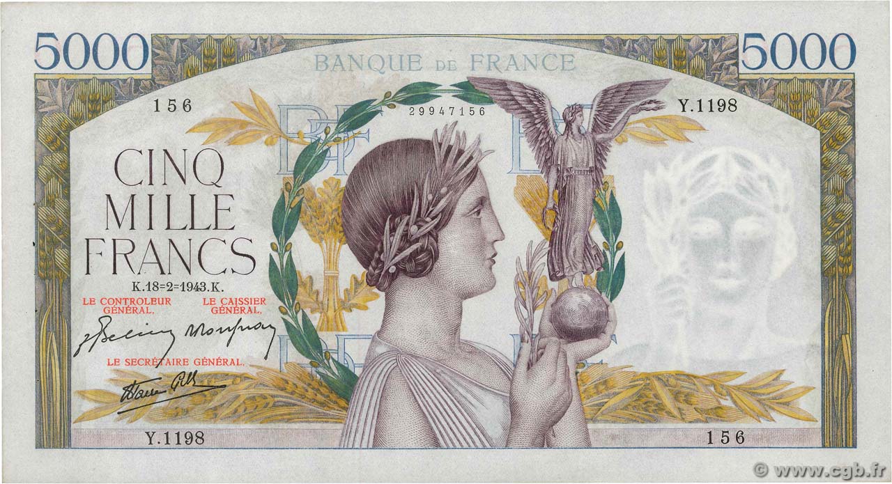 5000 Francs VICTOIRE Impression à plat FRANCIA  1943 F.46.48 MBC+
