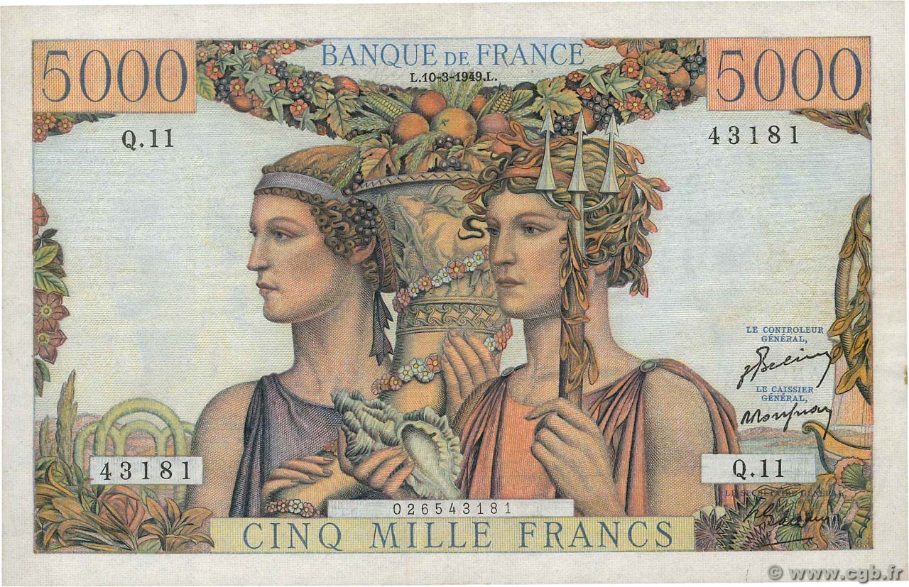 5000 Francs TERRE ET MER FRANCIA  1949 F.48.01 q.SPL