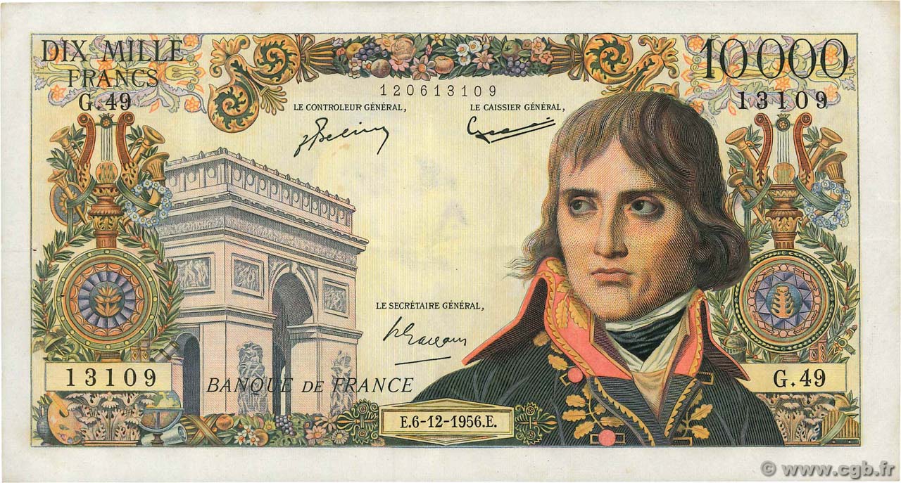 10000 Francs BONAPARTE FRANCIA  1956 F.51.06 q.SPL
