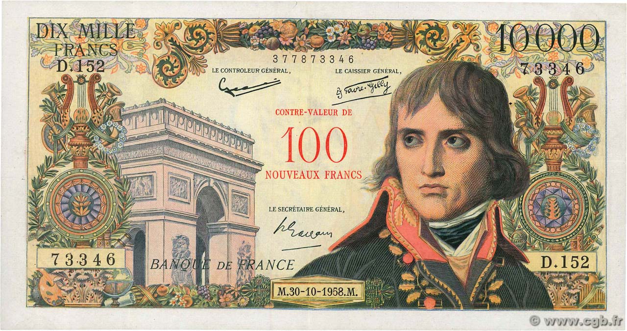 100 NF sur 10000 Francs BONAPARTE FRANCIA  1958 F.55.01 MBC+