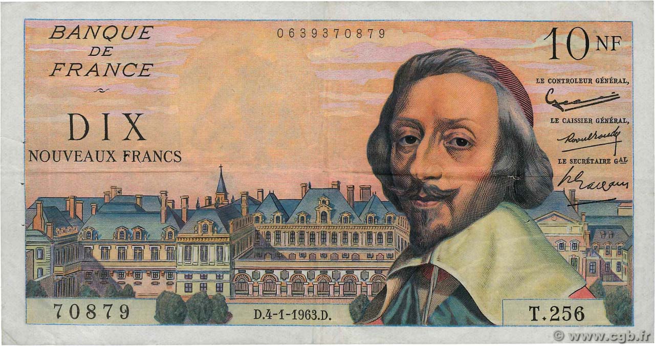 10 Nouveaux Francs RICHELIEU FRANCIA  1963 F.57.22 BC+