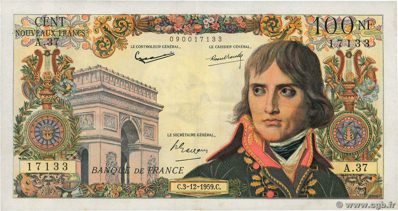 100 Nouveaux Francs BONAPARTE FRANKREICH  1959 F.59.04 fVZ