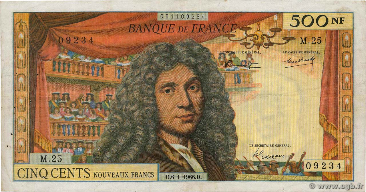 500 Nouveaux Francs MOLIÈRE FRANKREICH  1966 F.60.09 S