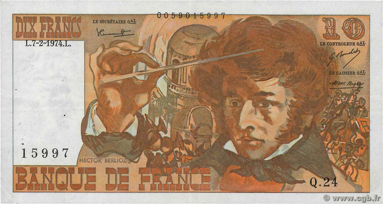 10 Francs BERLIOZ Fauté FRANCE  1974 F.63.03 VF