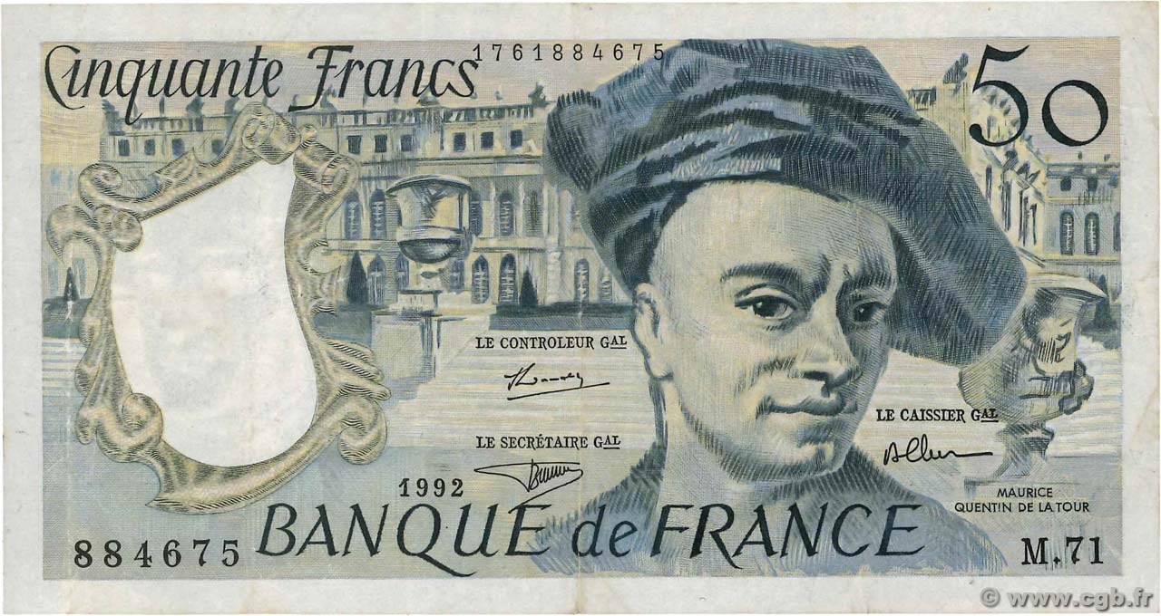 50 Francs QUENTIN DE LA TOUR Fauté FRANCIA  1992 F.67.18 q.BB