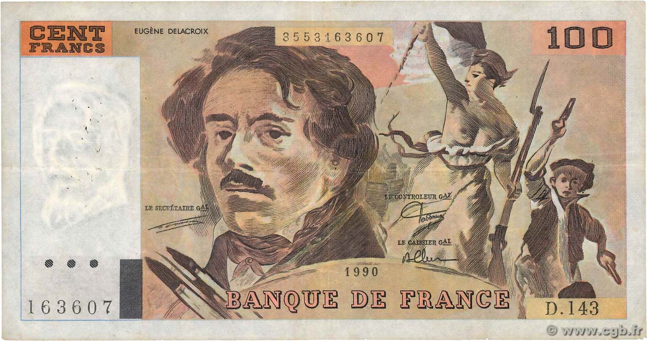 100 Francs DELACROIX imprimé en continu FRANKREICH  1990 F.69bis.01bD S