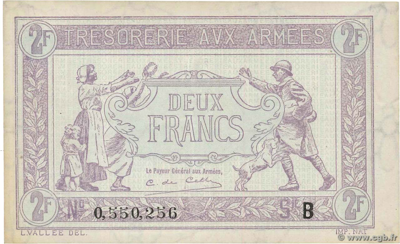 2 Francs TRÉSORERIE AUX ARMÉES FRANCE  1919 VF.05.02 XF-