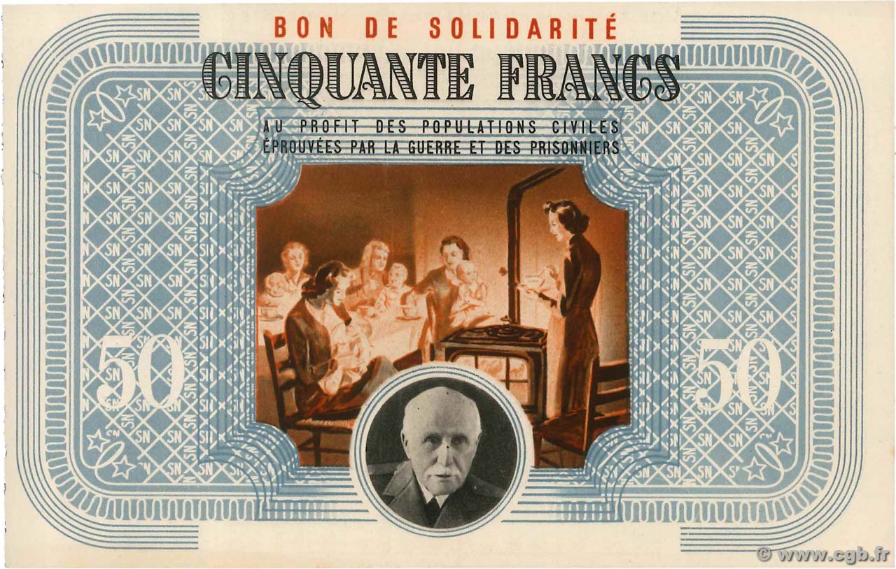 50 Francs BON DE SOLIDARITÉ FRANCE regionalismo e varie  1941 KL.09A AU