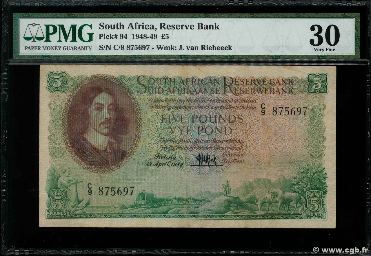 5 Pounds SUDAFRICA  1949 P.094 MB