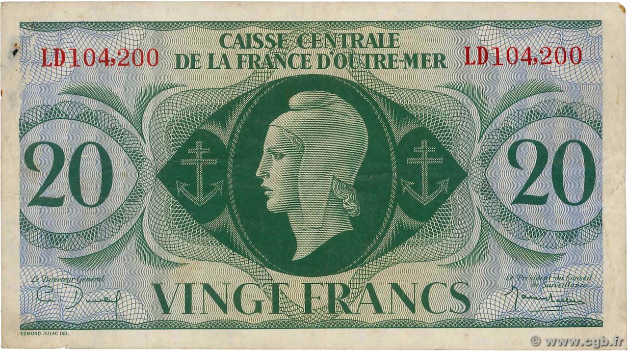 20 Francs AFRIQUE ÉQUATORIALE FRANÇAISE  1943 P.17a TTB