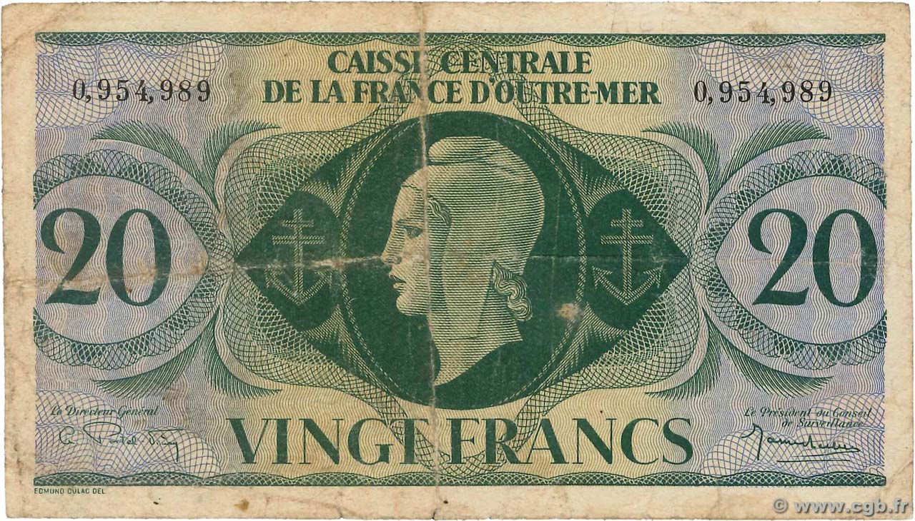 20 Francs FRENCH EQUATORIAL AFRICA  1943 P.17c G