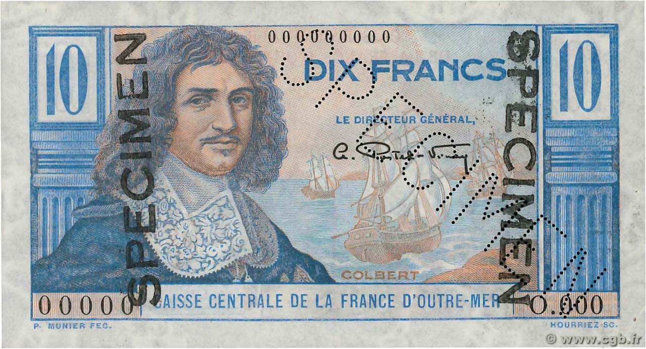 10 Francs Colbert Spécimen AFRIQUE ÉQUATORIALE FRANÇAISE  1946 P.21s SC