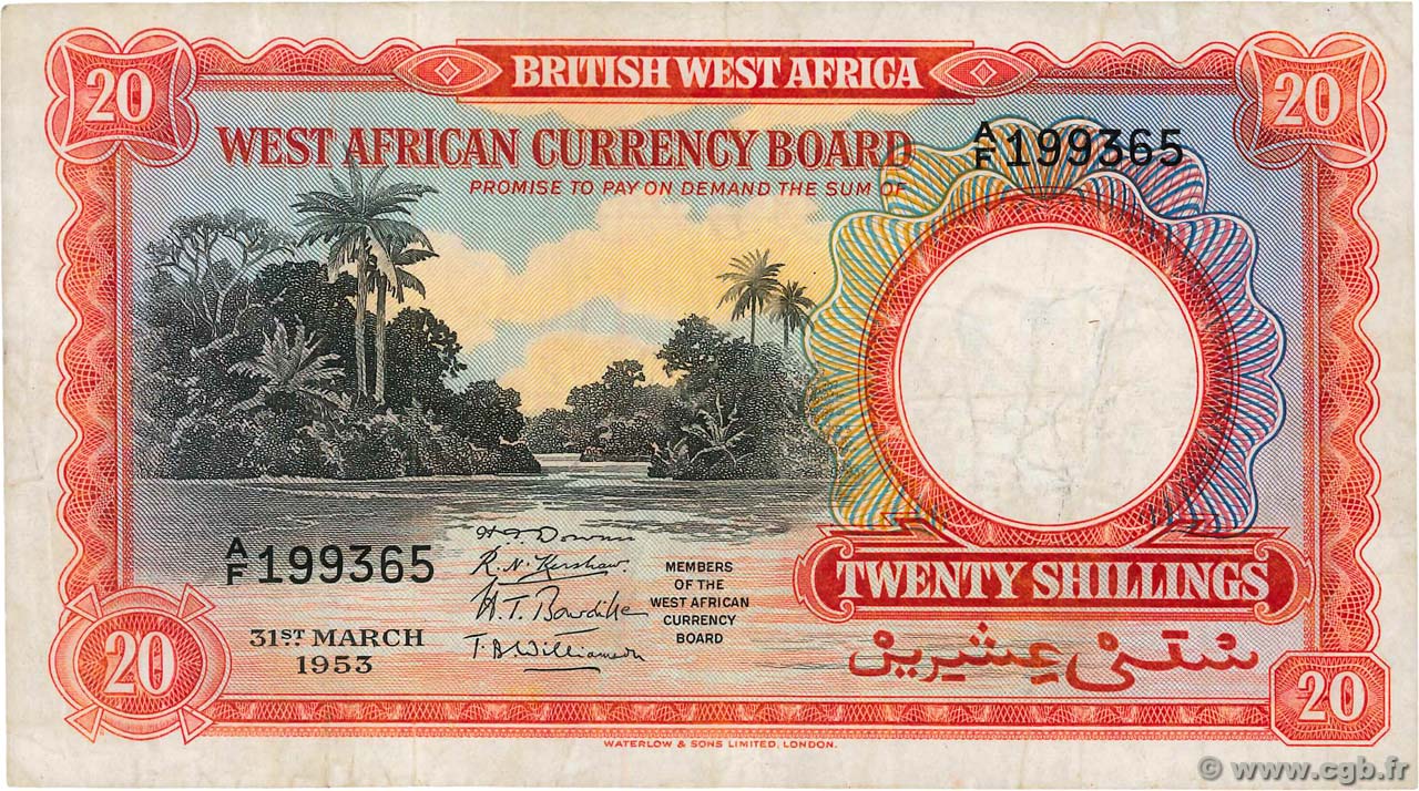 20 Shillings AFRICA DI L OVEST BRITANNICA  1953 P.10a q.BB