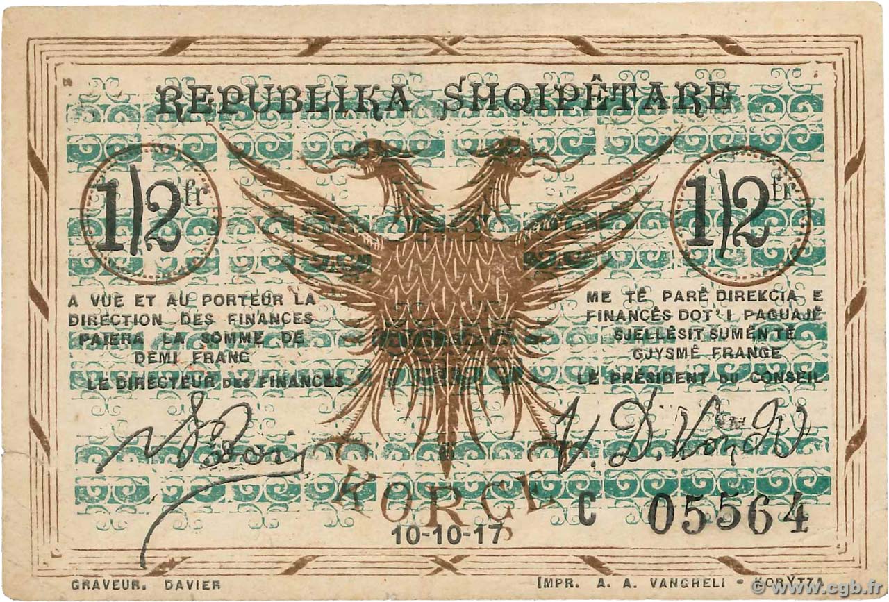 0,50 Franc ALBANIA  1917 PS.145c MBC+