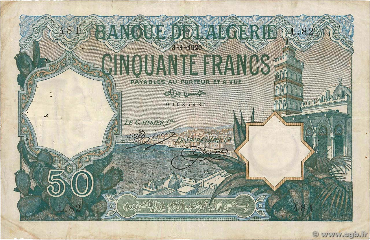 50 Francs ARGELIA  1920 P.080a BC