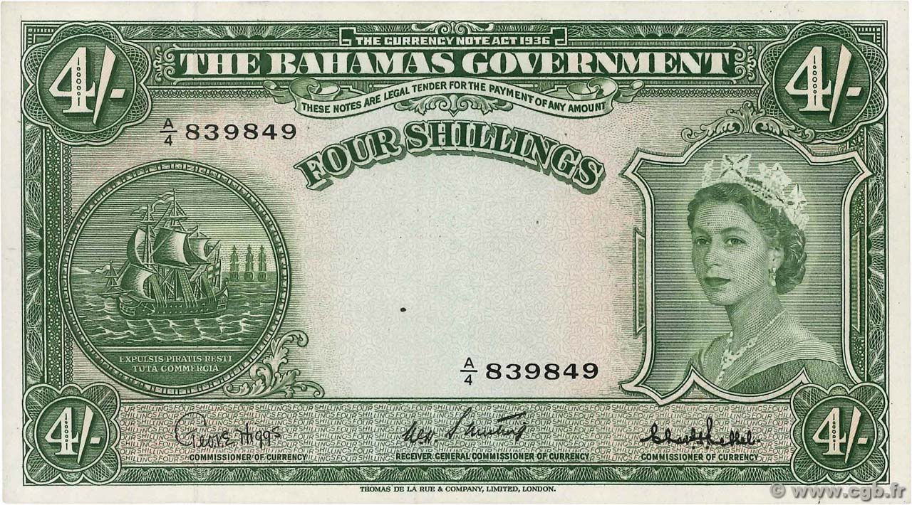4 Shillings BAHAMAS  1953 P.13c SUP