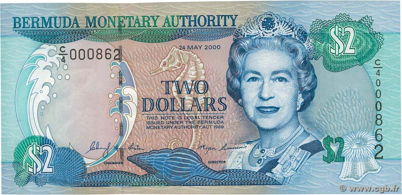 2 Dollars Petit numéro BERMUDA  2000 P.50a UNC-