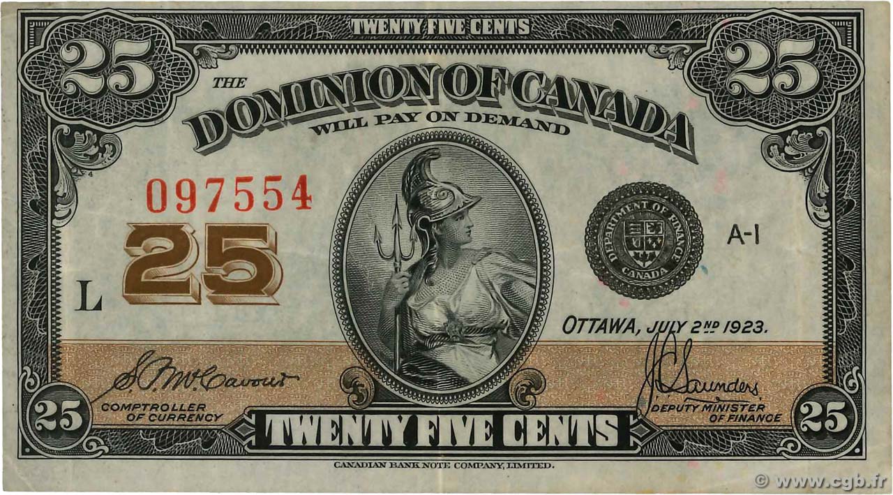 25 Cents CANADA  1923 P.011b VF