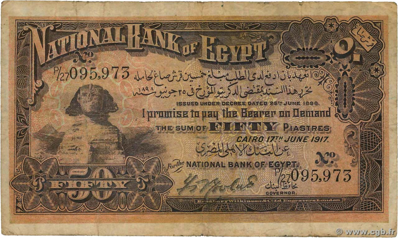 50 Piastres EGIPTO  1917 P.011a RC+