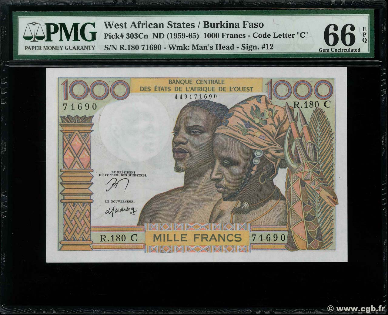 1000 Francs WEST AFRICAN STATES  1977 P.303Cn UNC-