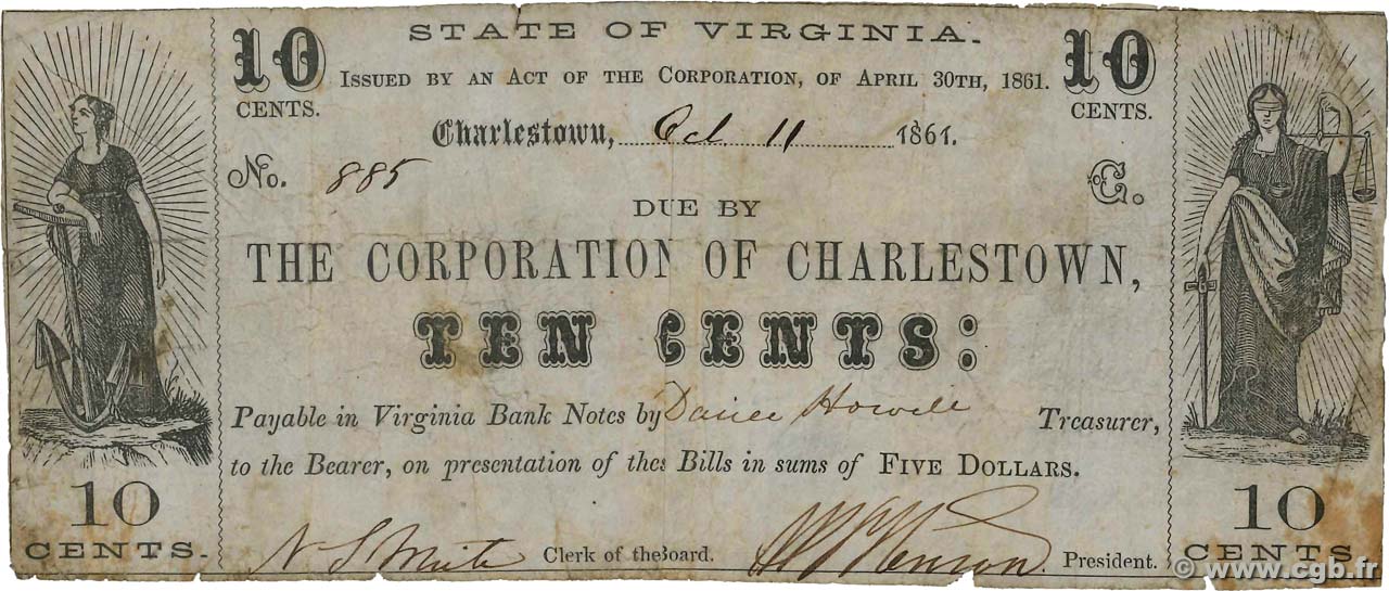 10 Cents STATI UNITI D AMERICA Charlestown 1861  q.MB