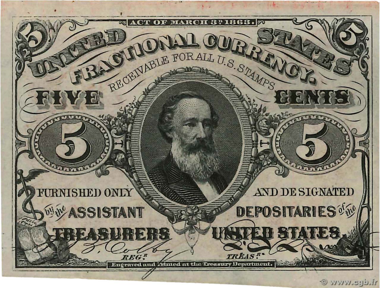 5 Cents STATI UNITI D AMERICA  1863 P.106a AU