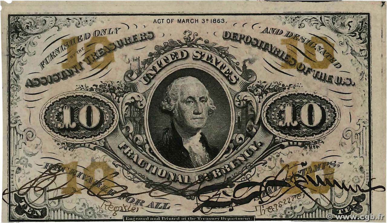 10 Cents STATI UNITI D AMERICA  1863 P.108c q.AU