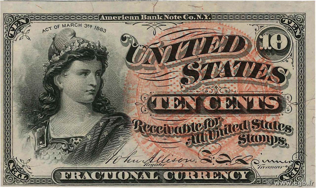 10 Cents STATI UNITI D AMERICA  1863 P.115a AU
