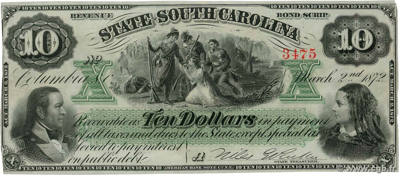 10 Dollars UNITED STATES OF AMERICA Columbia 1872 PS.3324 AU-