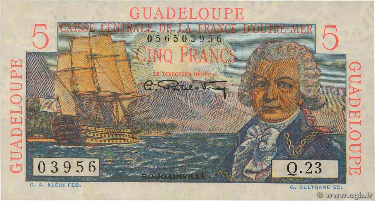 5 Francs Bougainville GUADELOUPE  1947 P.31 XF-
