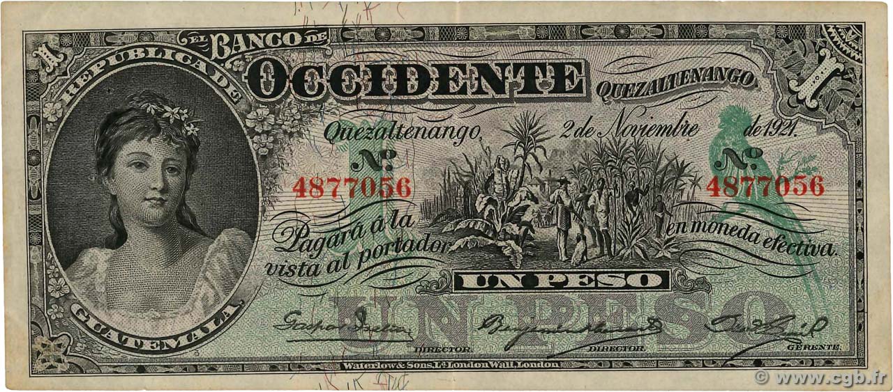 1 Peso GUATEMALA Quezaltenango 1921 PS.175b SS