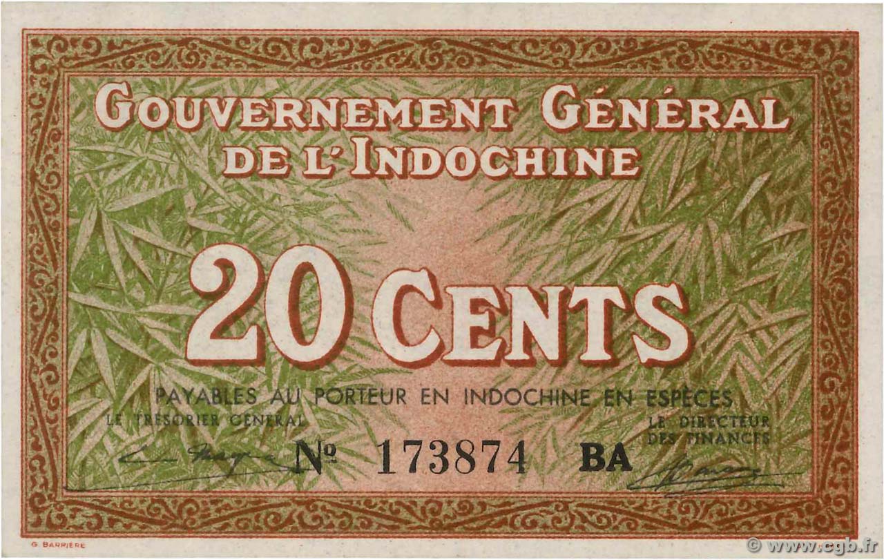 20 Cents INDOCHINA  1939 P.086c FDC