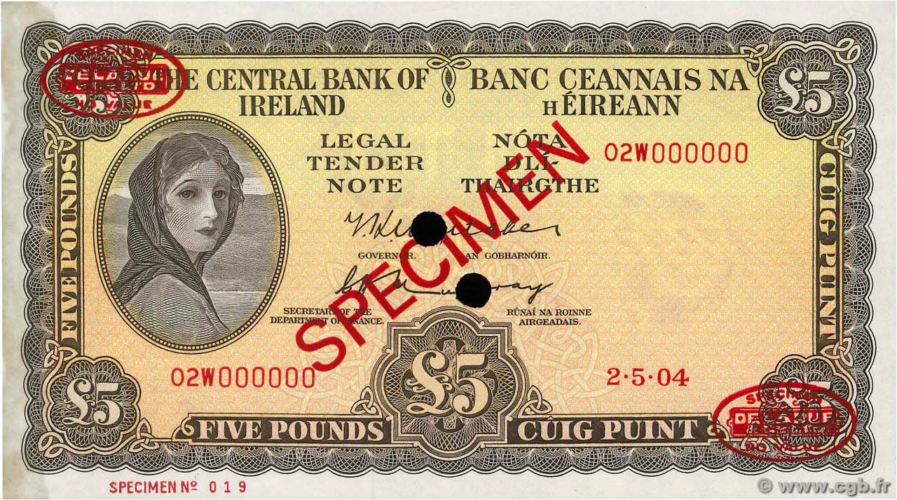5 Pounds Spécimen IRELAND REPUBLIC  1961 P.065cs AU