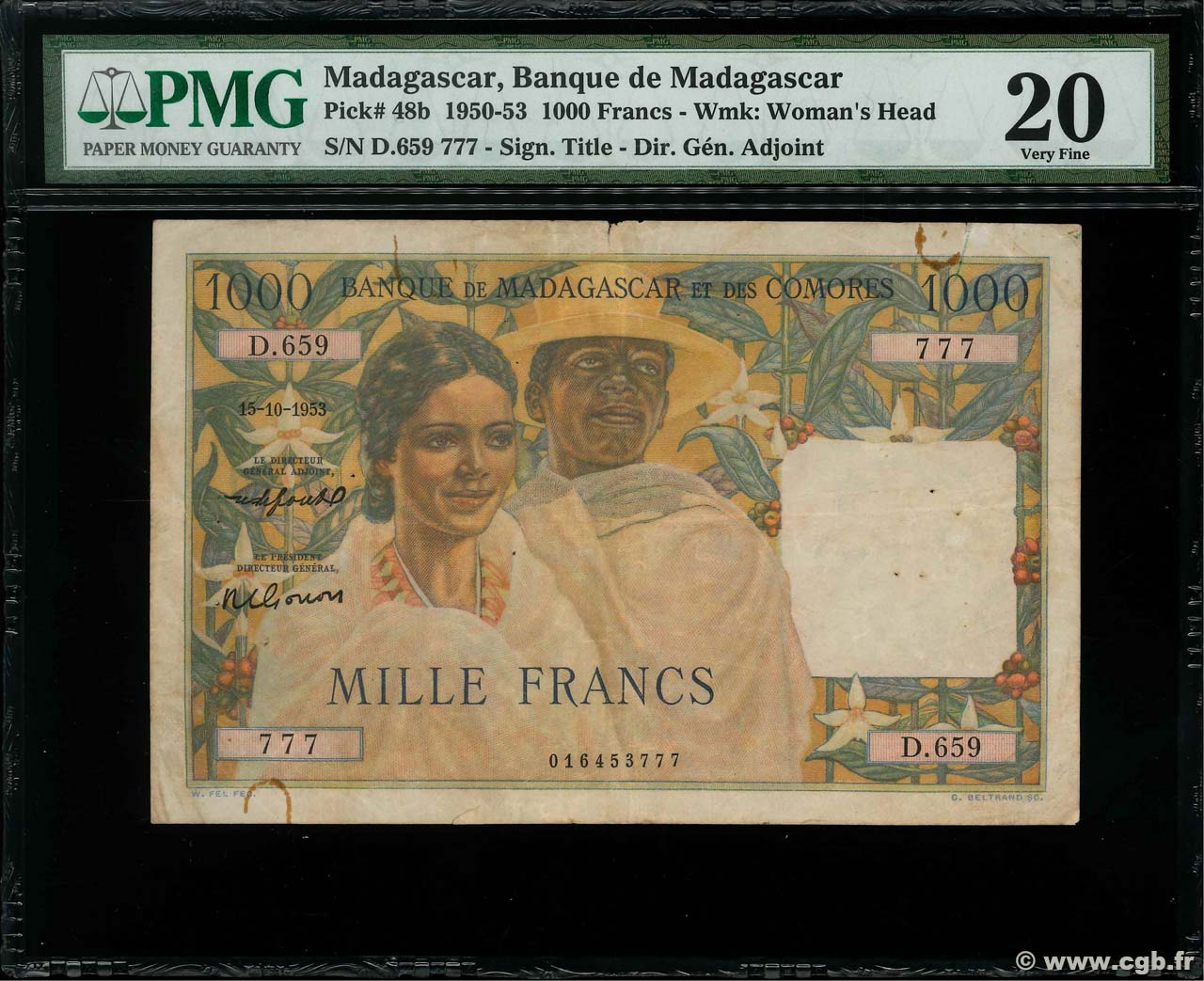 1000 Francs Numéro spécial MADAGASKAR  1953 P.048b S