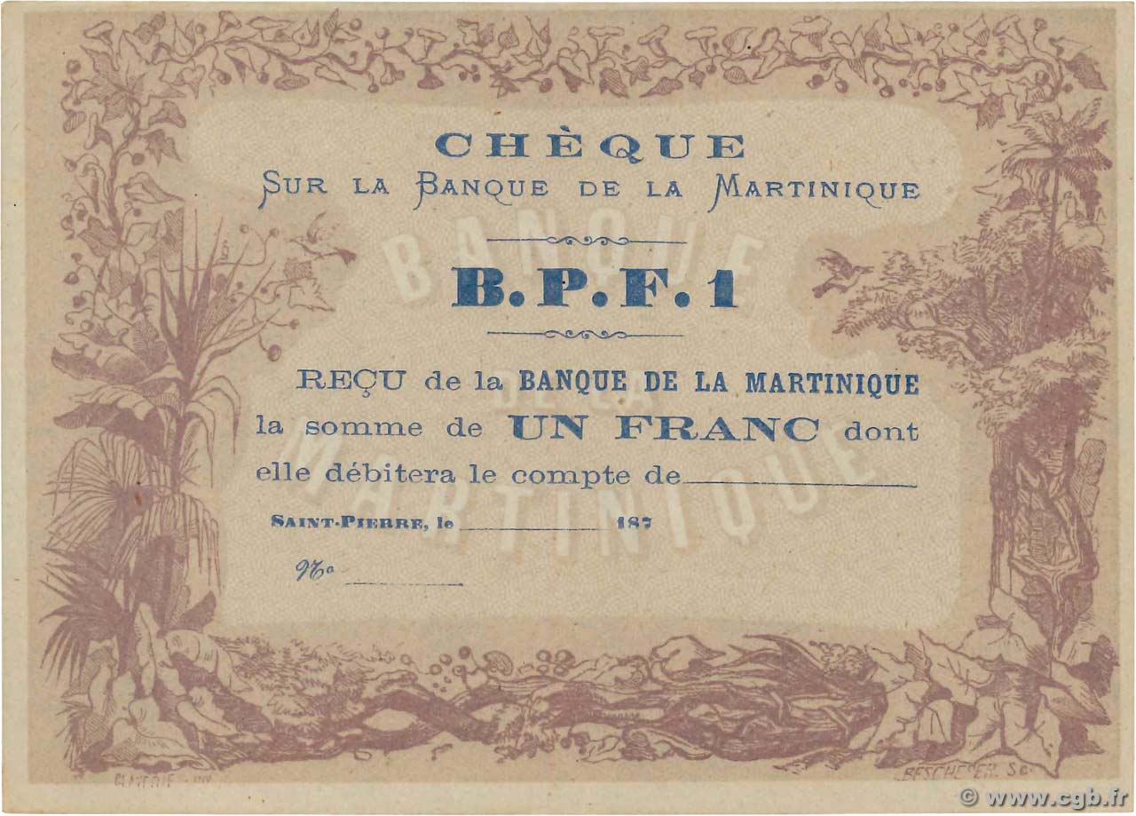 1 Franc MARTINIQUE  1870 P.05A fST+