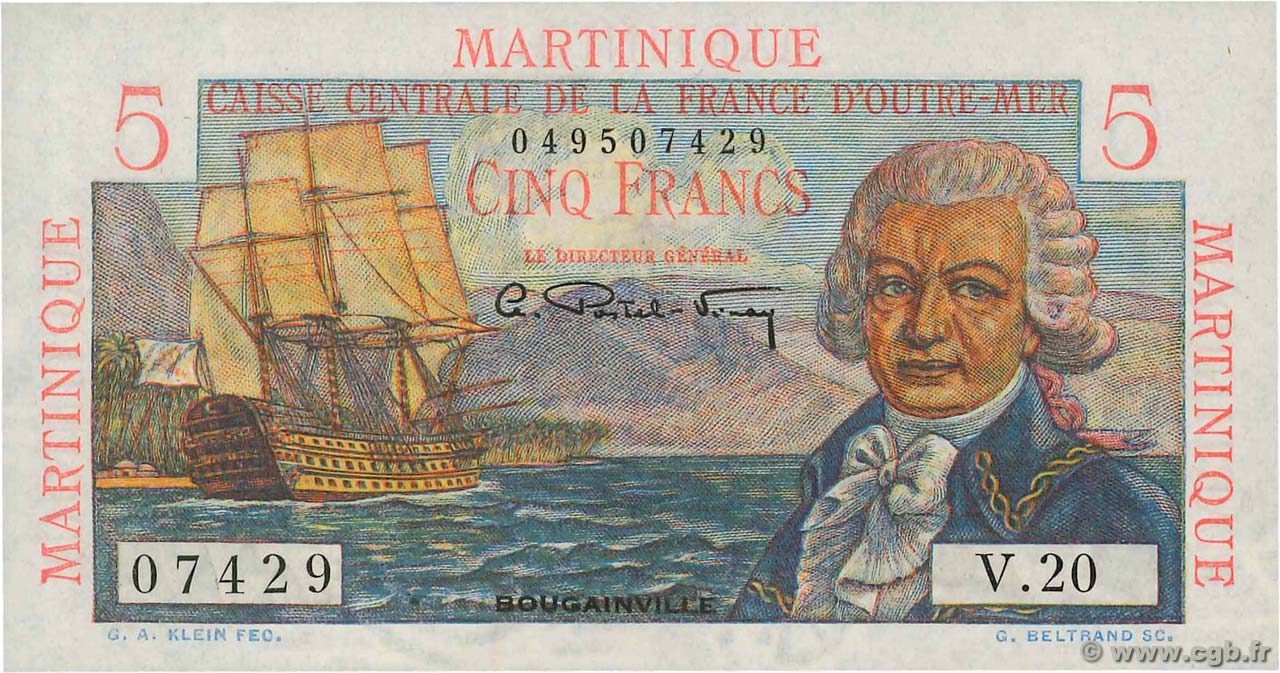 5 Francs Bougainville MARTINIQUE  1946 P.27 fST+