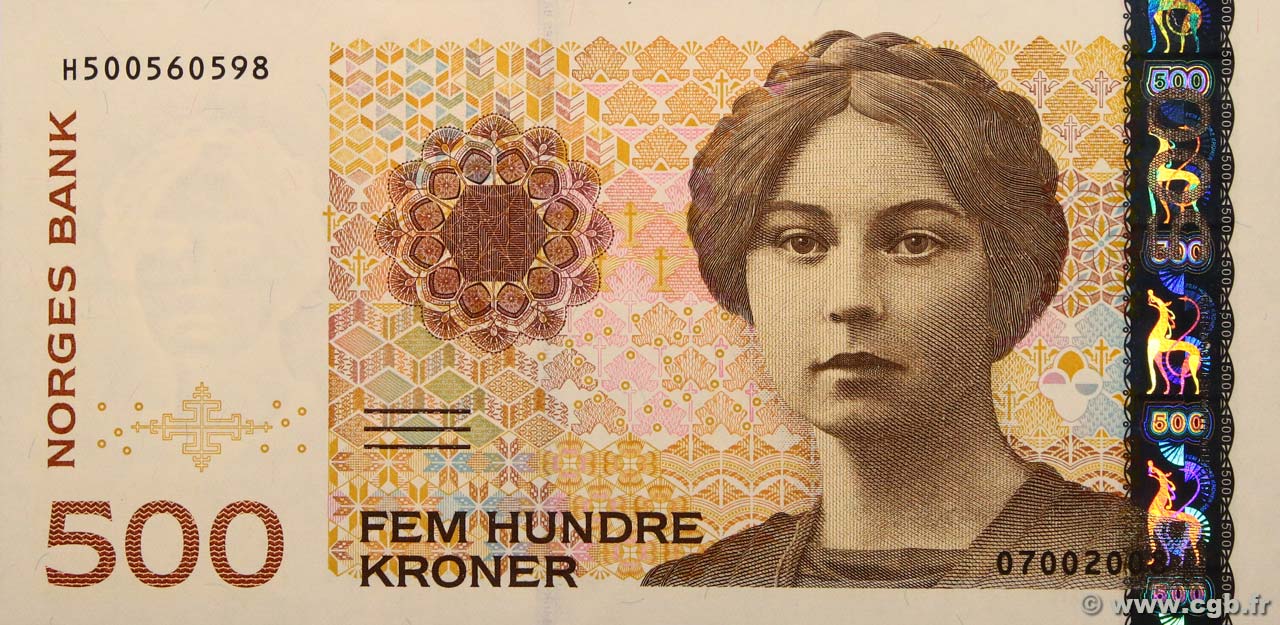 500 Kroner NORWAY  2008 P.51e AU+