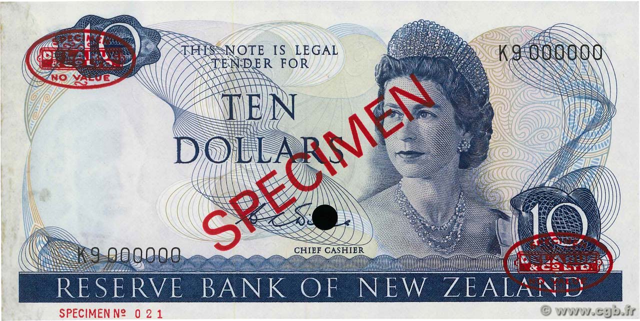 10 Dollars Spécimen NUEVA ZELANDA
  1968 P.166bs SC